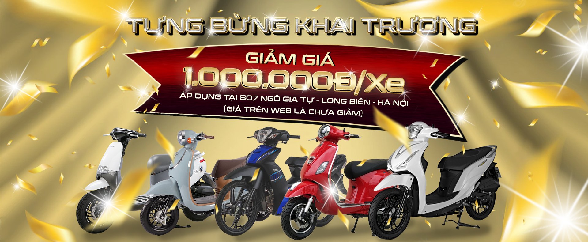 showroom xe điện, xe máy 50cc tại địa chỉ 807 Ngô Gia Tự, Long Biên, Hà Nội